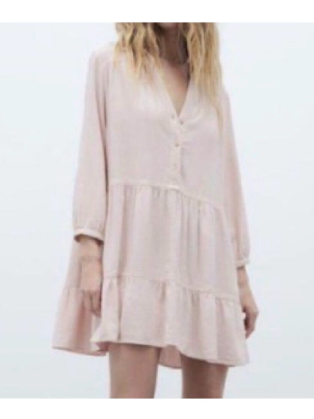 Zara Blush Pink Tiered Mini Dress